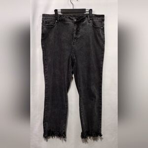 John Mark Fringe Hem Boyfriend Jeans Womens 16W Black Boho Retro 90s Y2K Casual